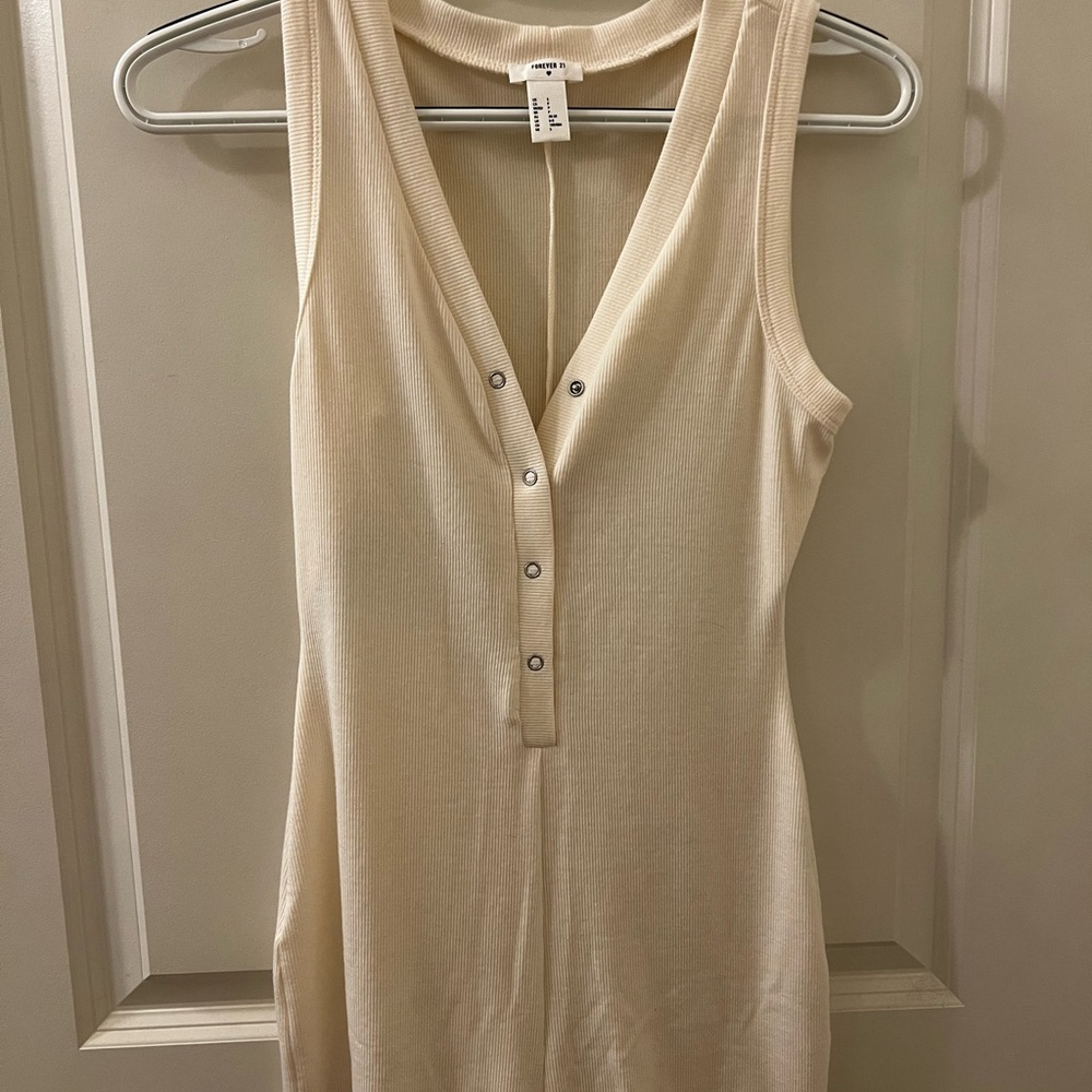 Cream Sleeveless Button-Down Dress